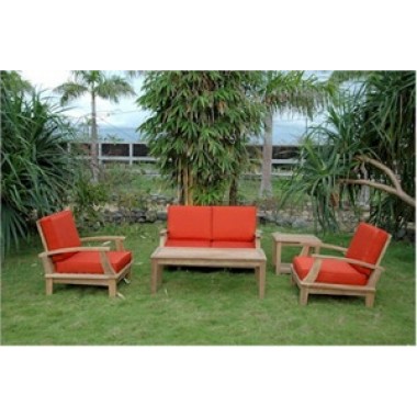 Anderson Teak Brianna Deep Seating Armchair + Loveseat with Coffee Table and Side Table 2-Tier