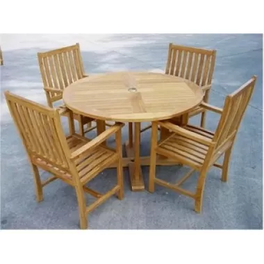Anderson Teak Tosca 47" Round Table and 4 Wilshire Dining Armchairs 1