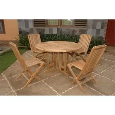 Anderson Teak 47" Round Butterfly Folding Table and Comfort Folding Chair-1