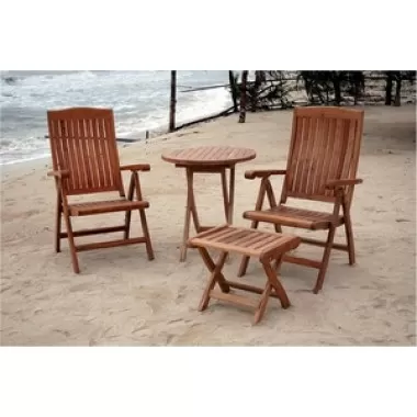 Anderson Teak Katana Recliner Folding Armchair with 27" Round Folding Table and Katana Foot Stool