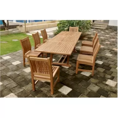 Anderson Teak Sahara 9-Piece Dining Chair and Bahama 118" Rectangular Extension Outdoor Dining Set 1