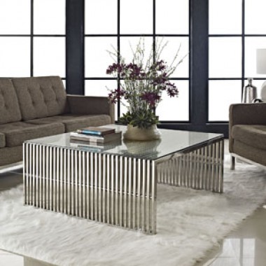 Modway Gridiron Coffee Table in Silver