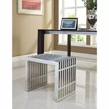Modway Gridiron Small Bench in Silver