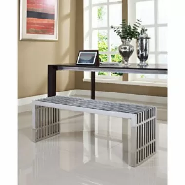 Modway Gridiron Large Bench in Silver