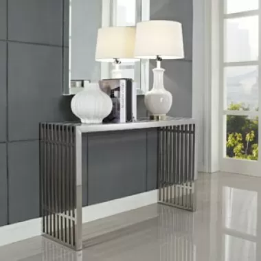 Modway Gridiron Console Table in Silver