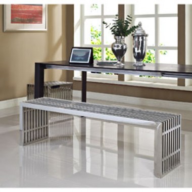 Modway Gridiron Benches Set of 2 in Silver