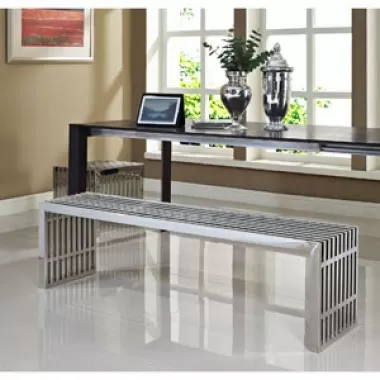 Modway Gridiron Benches Set of 2 in Silver