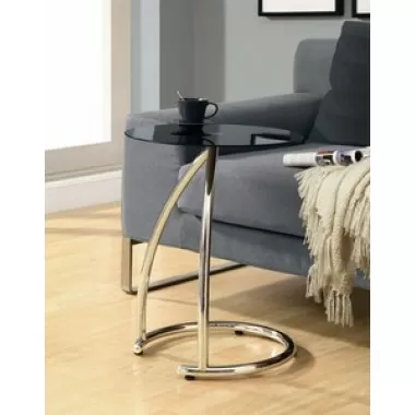 Monarch Specialties Chrome Metal Accent Table With Black Tempered Glass