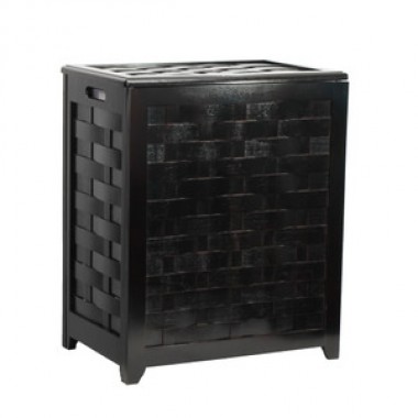 Oceanstar Mahogany Finished Rectangular Veneer Laundry Wood Hamper with Interior Bag