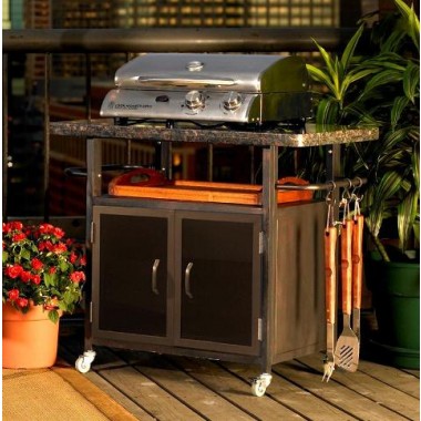 Outdoor Greatroom Company Bistro 36" Cabinet w/ British Granite Top & Black Glass Doors - Lifestyle