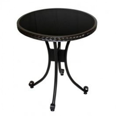 Outdoor Greatroom Company Patio Bistro Table with Black Glass Top - Front Top Angle