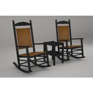Poly-Wood Jefferson 3-Pc. Woven Rocker Set in Black Frame / Tigerwood
