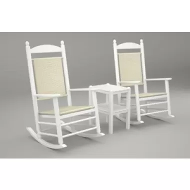 Poly-Wood Jefferson 3-Pc. Woven Rocker Set in White Frame / White Loom