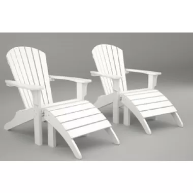 Poly-Wood Seashell Adirondack Set With Ottomans  in White