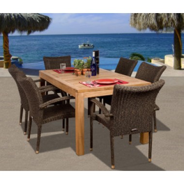 International Home Miami Amazonia Teak Brussels 7-pc Teak/Wicker Dining Set