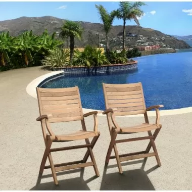 International Home Miami Amazonia Teak Dublin 2 pc Teak Folding Armchairs