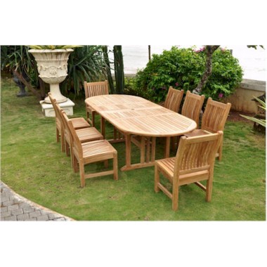 Anderson Teak Sahara 9-Piece Dining Chair and Oval Double Extension Outdoor Dining Set