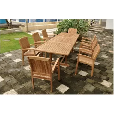 Anderson Teak Sahara 9-Piece Stackable Armchair and Bahama 118" Rectangular Extension Outdoor Dining Set 1