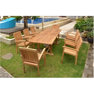 Anderson Teak Sahara 9-Piece Stackable Armchair and Bahama 94" Rectangular Extension Outdoor Dining Set