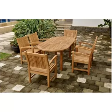 Anderson Teak Sahara 7-Piece Stackable Armchair and Bahama Oval 79" Extension Outdoor Dining Set 1