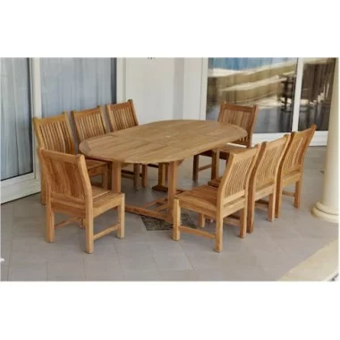 Anderson Teak Sahara 9-Piece Dining Chair and Bahama Oval 87" Ext. Outdoor Dining Set 1