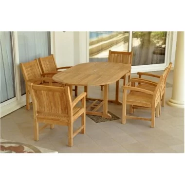 Anderson Teak Sahara 7-Piece Dining Armchair and Bahama Oval 87" Ext. Outdoor Dining Set 1