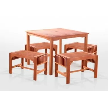 Vifah  5-Pc Single Seat Backless Bench Dining Set 35" x 35"