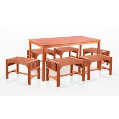 Vifah  7-Piece Dining Set with Rectangular Table and Backless Benches