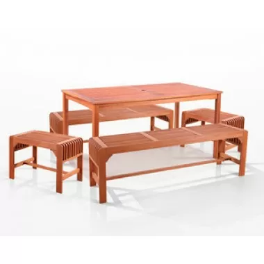 Vifah   5-Pc Three Seat Backless Bench Dining Set 59" x 32"