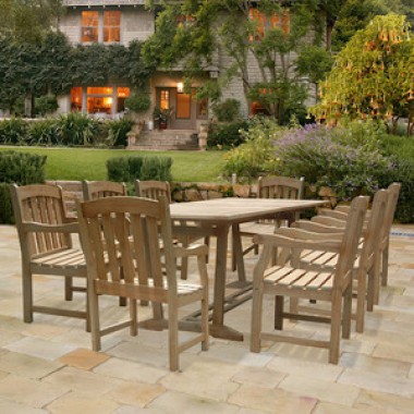 Vifah Modern Patio Renaissance Rectangular Extension Table and Armchair Outdoor Hand-scraped Hardwood Dining Set