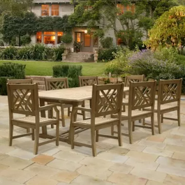 Vifah Modern Patio Renaissance Rectangular Extension Table and Armchair Outdoor Hand-scraped Hardwood Dining Set