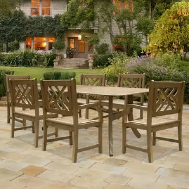 Vifah Modern Patio Renaissance Rectangular Table and Armchair Outdoor Hand-scraped Hardwood Dining Set