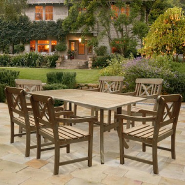 Vifah Modern Patio Renaissance Rectangular Table and Armchair Outdoor Hand-scraped Hardwood Dining Set