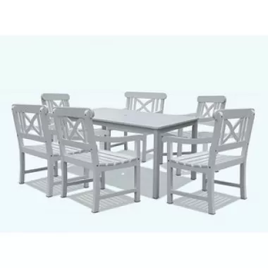 Vifah Modern Patio Bradley Rectangular Extension Table and Armchair Outdoor Wood Dining Set