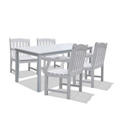 Vifah Modern Patio Bradley Rectangular Extension Table & Armchair Outdoor Wood Dining Set