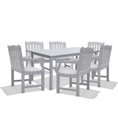 Vifah Modern Patio Bradley Rectangular Extension Table & Armchair Outdoor Wood Dining Set