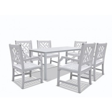 Vifah Modern Patio Bradley Rectangular Extension Table & Armchair Outdoor Wood Dining Set