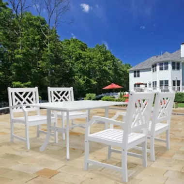 Vifah Modern Patio Bradley Rectangular Extension Table and Armchair Outdoor Wood Dining Set