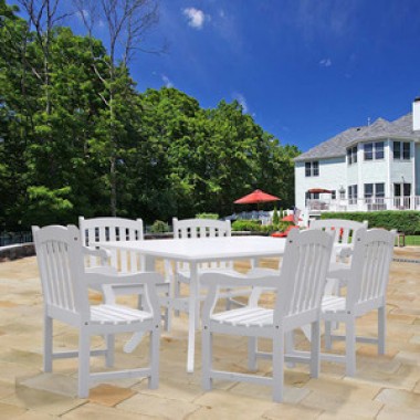 Vifah Modern Patio Bradley Rectangular Extension Table and Armchair Outdoor Wood Dining Set
