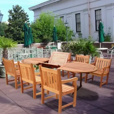 Vifah Oval Extension Table & Wood Armchair Outdoor Dining Set