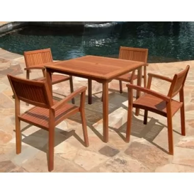 Vifah Modern Patio 5-Piece Outdoor Eucalyptus Wood Dining Set