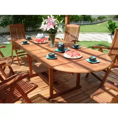 Vifah Modern Patio 7-Piece Outdoor Eucalyptus Wood Dining Set with Oval Extension Table