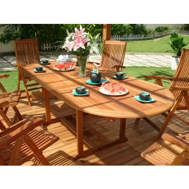 Vifah Modern Patio 9-Piece Outdoor Wood Dining Set with Oval Extension Table and 8 Eucalyptus Wood Dining Chairs