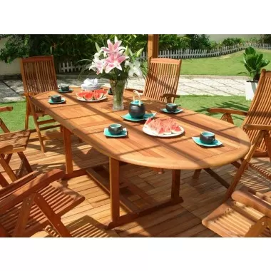 Vifah Modern Patio 9-Piece English Garden Dining Set with Oval Extension Table and 8 Eucalyptus Wood Dining Chairs