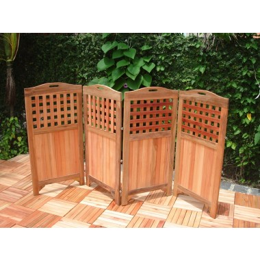 Vifah Modern Patio 48" Outdoor Wood Privacy Screen with 4 Panels in Teak Finish