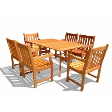 Vifah Modern Outdoor Rectangular Curvy 7-Piece Dining Set