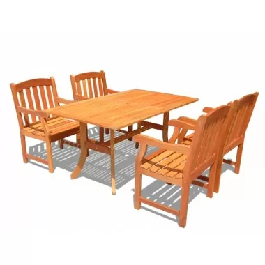 Vifah Modern Outdoor Rectangular Curvy 5-Piece Dining Set