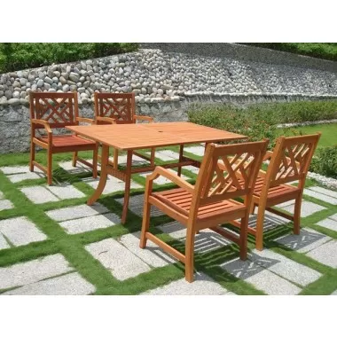 Vifah Modern Patio 5-Piece Outdoor Eucalyptus Wood Dining Set with Design Back Chairs and Patio Dining Table