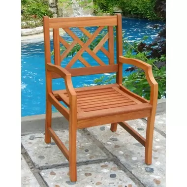 Vifah Modern Patio Outdoor Eucalyptus Wood Arm Chair with Design Back