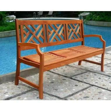 Vifah Modern Patio Outdoor Eucalyptus Wood Bench with Design Back